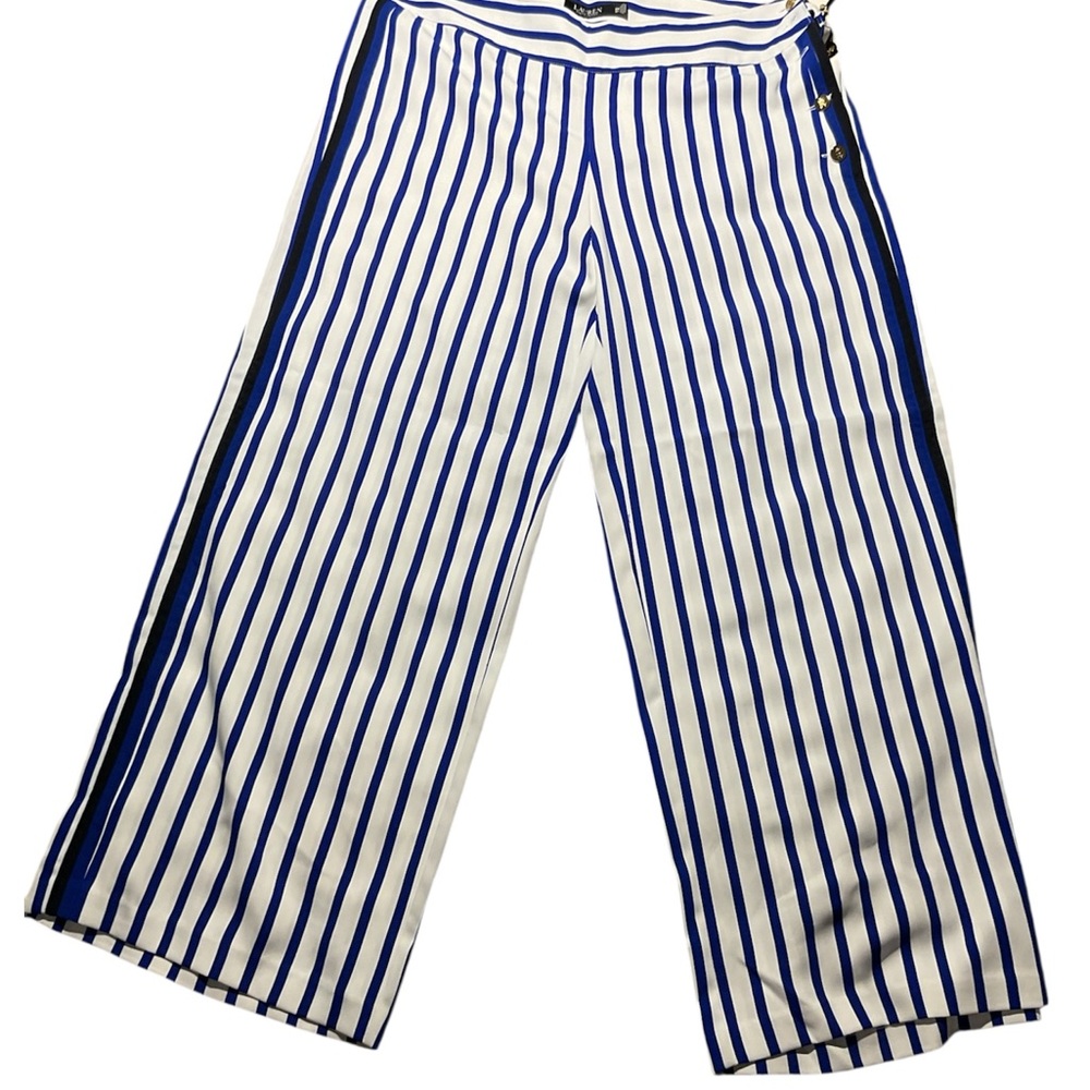 Lauren Ralph Lauren Blue and White Striped Wide Leg Pants - Picture 7 of 8